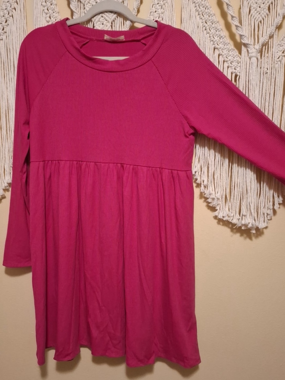 Beeson River Ribbed long sleeve baby doll dress hot pink